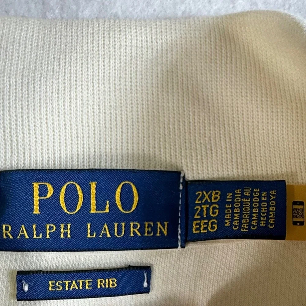 Polo Ralph Lauren 1/4 Zip Pullover Mens 2XB Estate Rib Cotton Cream White